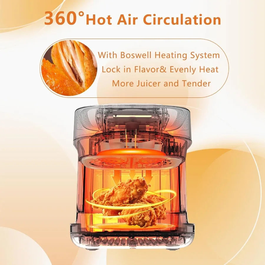 Glass Air Fryer 7.5QT with Transparent Fry Bowl for Easy Monitoring Advanced Circulating Heating Technology for Even Cooking Pr