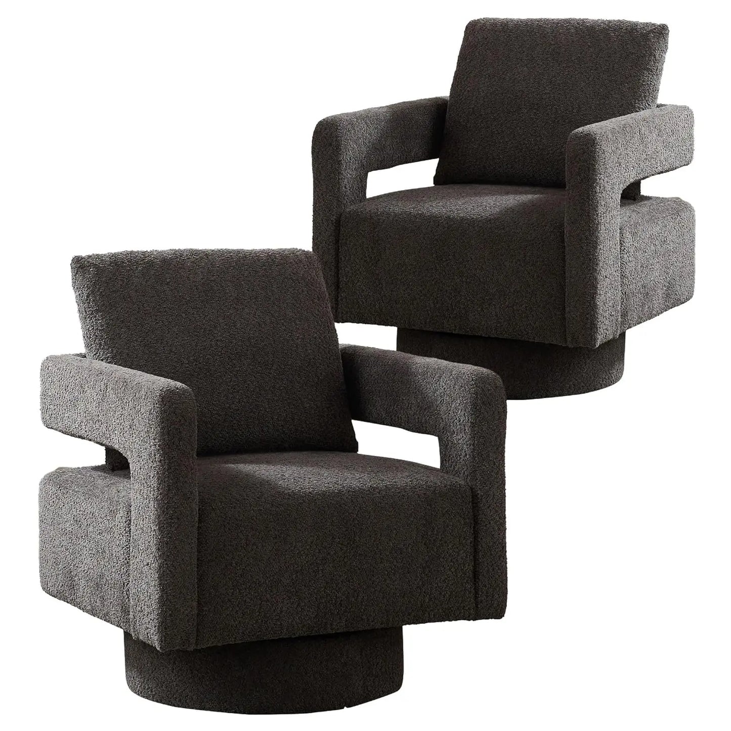 Upholstered Swivel Accent Chair Set Of 2 Linen Open Back Barrel Chair Pillow