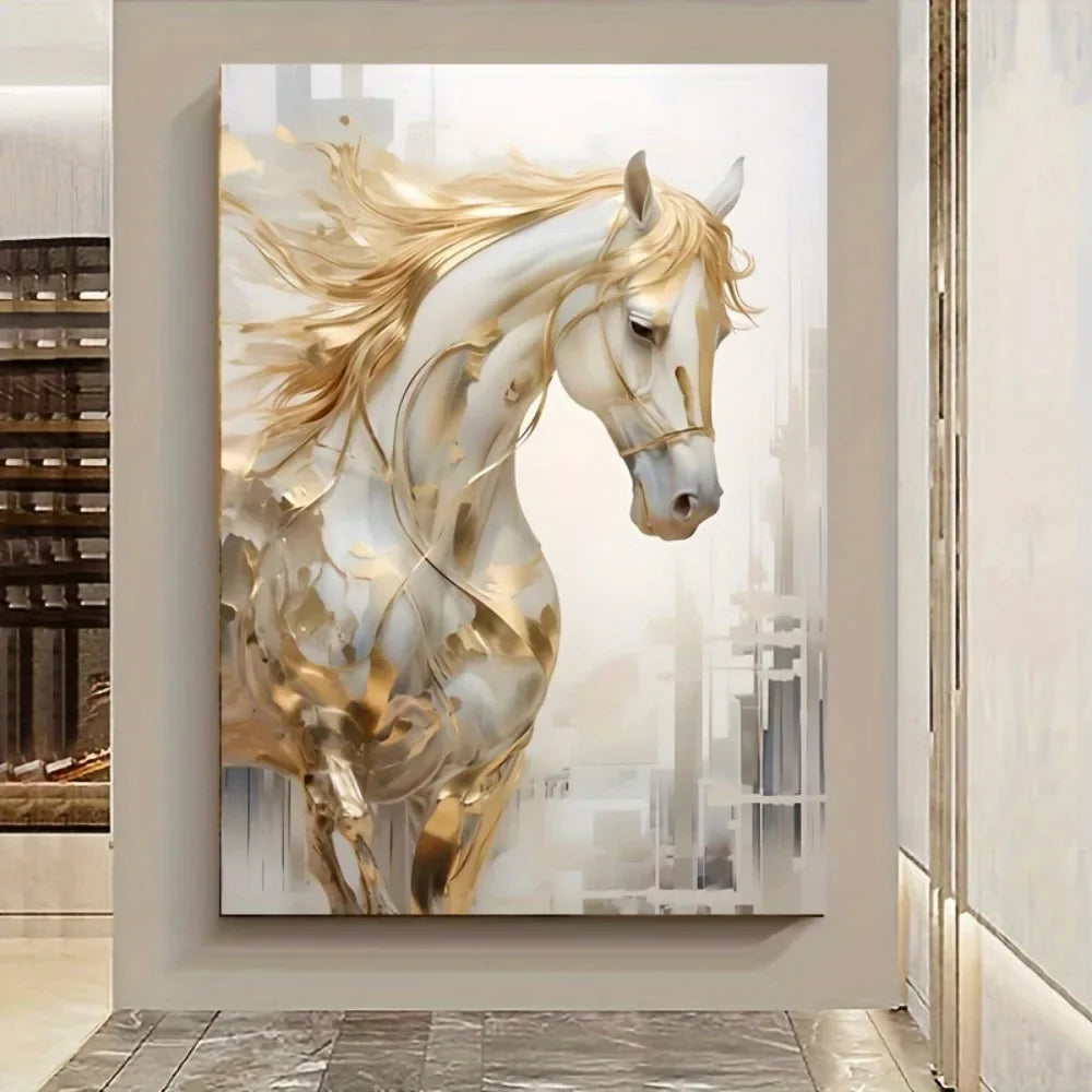 Frameless Modern Retro Golden Horse Wall Art Painting