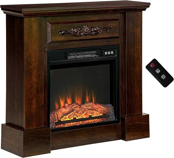 Electric Fireplace With Mantel LED Log Flame 1400W Remote