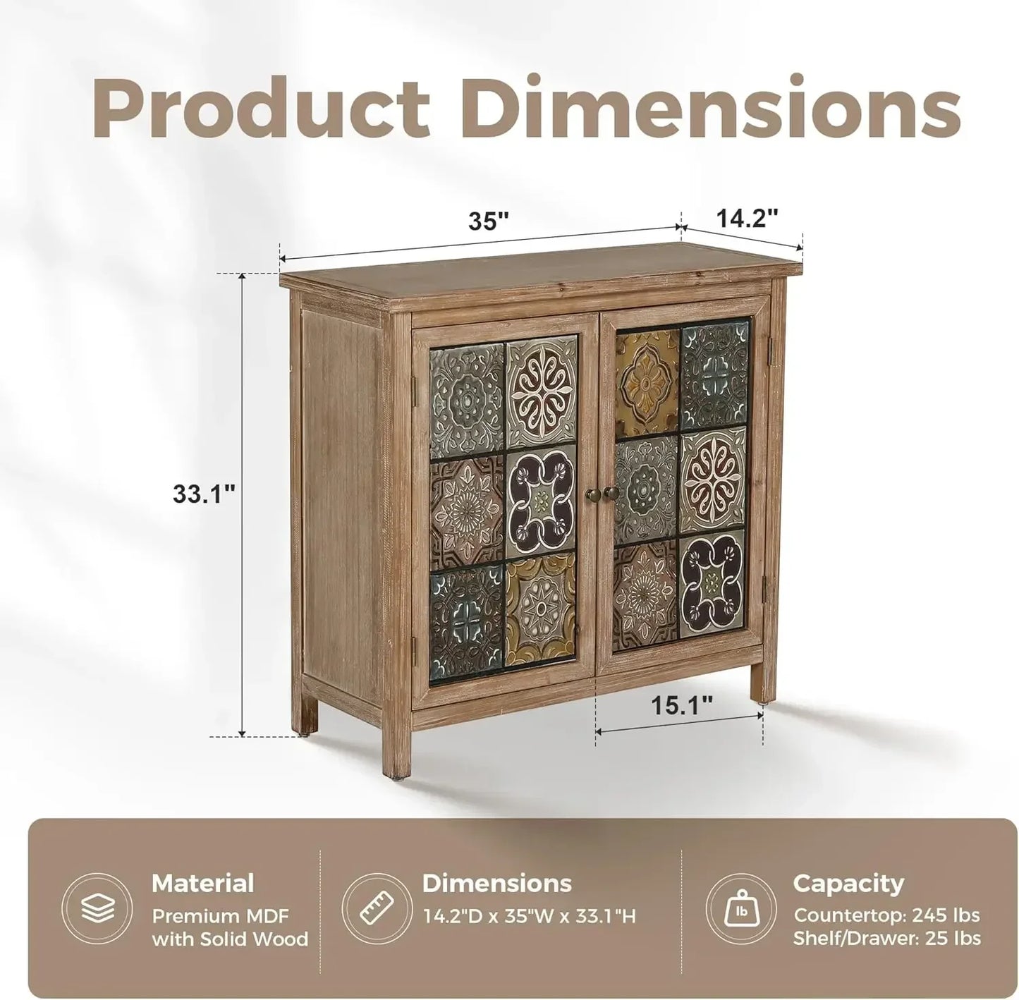 Farmhouse Boho Accent Cabinet With Solid Wood Frame