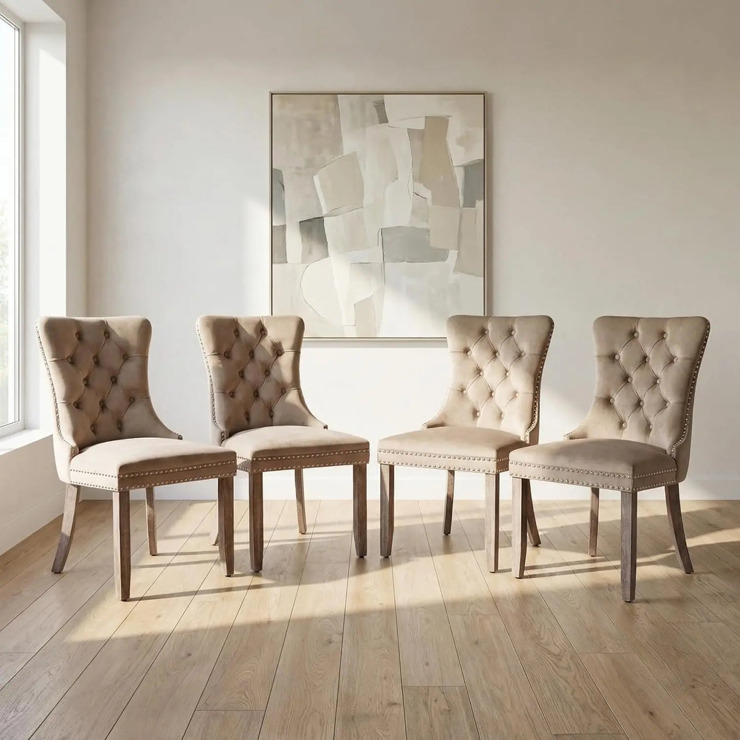 Modern Tufted Upholstered Dining Chairs Set of 4, Olive Green Velvet Dining Room Chair with Metal Legs, Sillas de, Customized