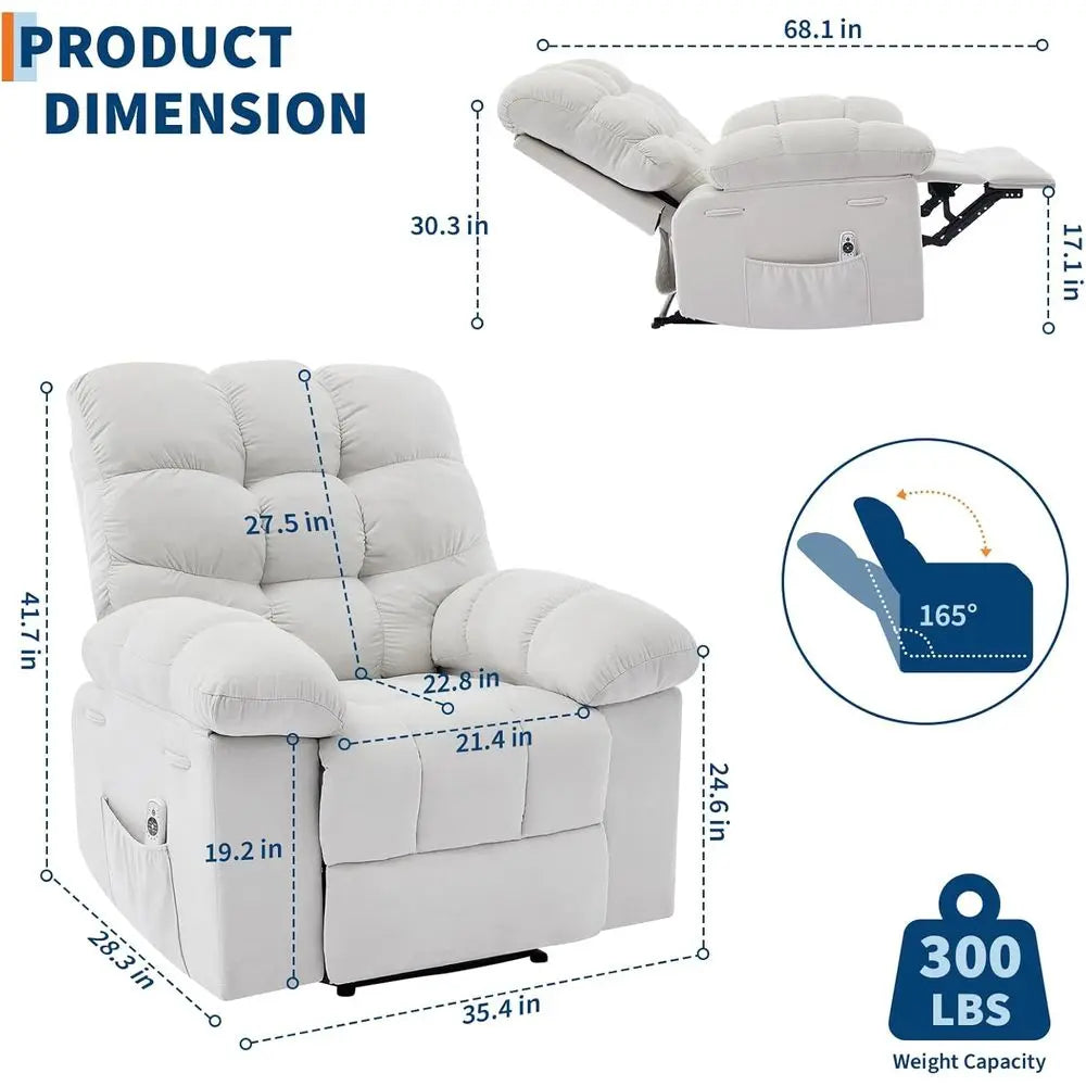 Ergonomic Reclining Chair With Heat And Massage Remote Control