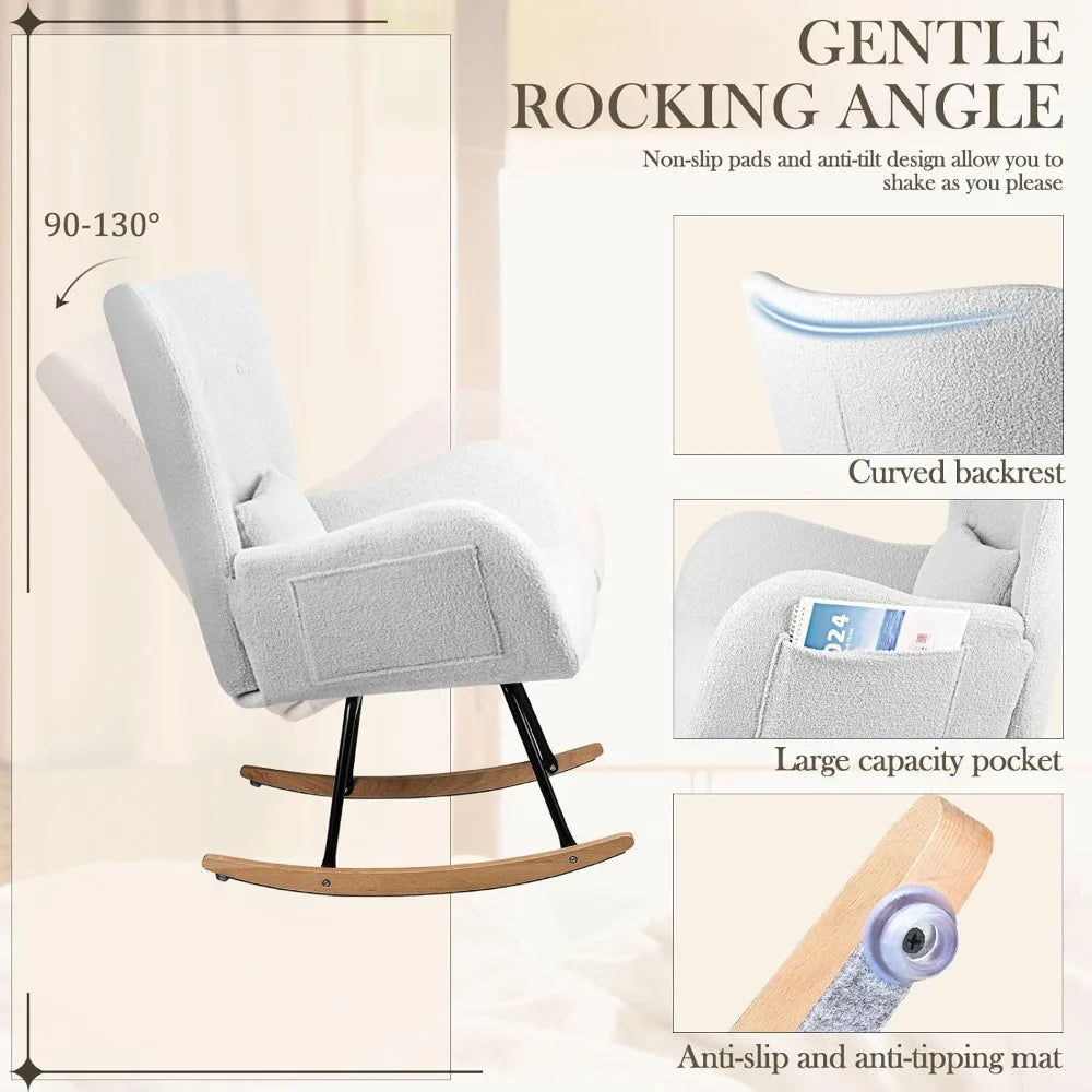 RBXC Teddy Upholstered Nursing Rocking Chair Glider With High Back