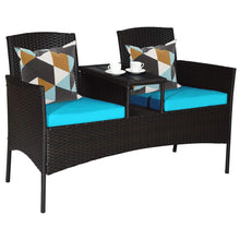 Outdoor Rattan Loveseat Modern Patio Conversation Set With Cushions Table