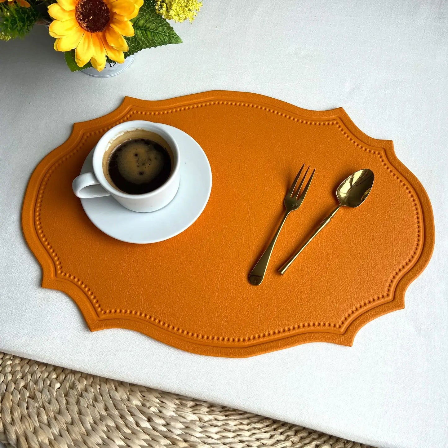 Leather Placemat Tableware Pad Irregular Retro Table Mat Heat Insulation Waterproof and Oil-proof Home Dining PVC Plate Mat