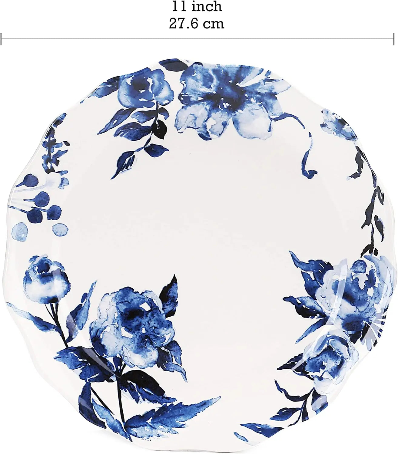 Watercolor Flower Scalloped Ceramic Dinner Plates Set of 4