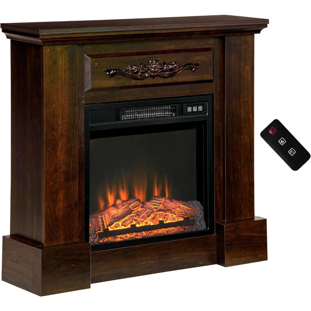 Electric Fireplace With Mantel LED Log Flame 1400W Remote