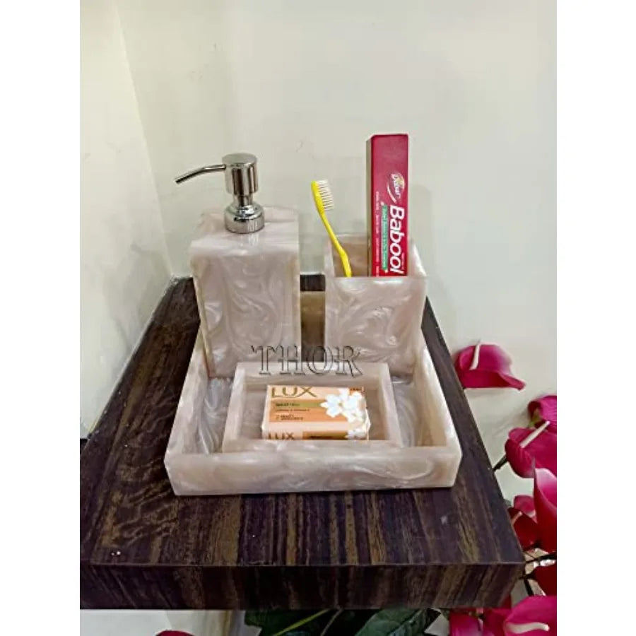 Stylish Luxury Bathroom Sets Stone Bathroom Accessories Decor Soap Dispenser Tooth Brush Holder and Soap Dish and Towel Tray Se