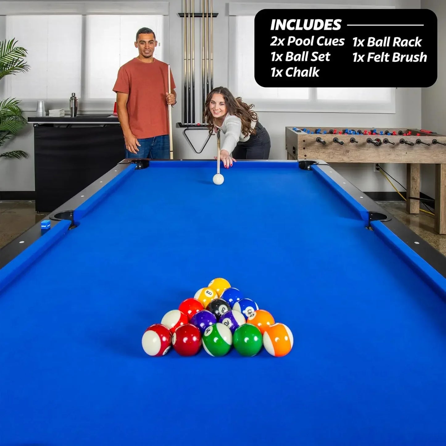 Portable Pool Table With Full Ball Set Cues Chalk Brush