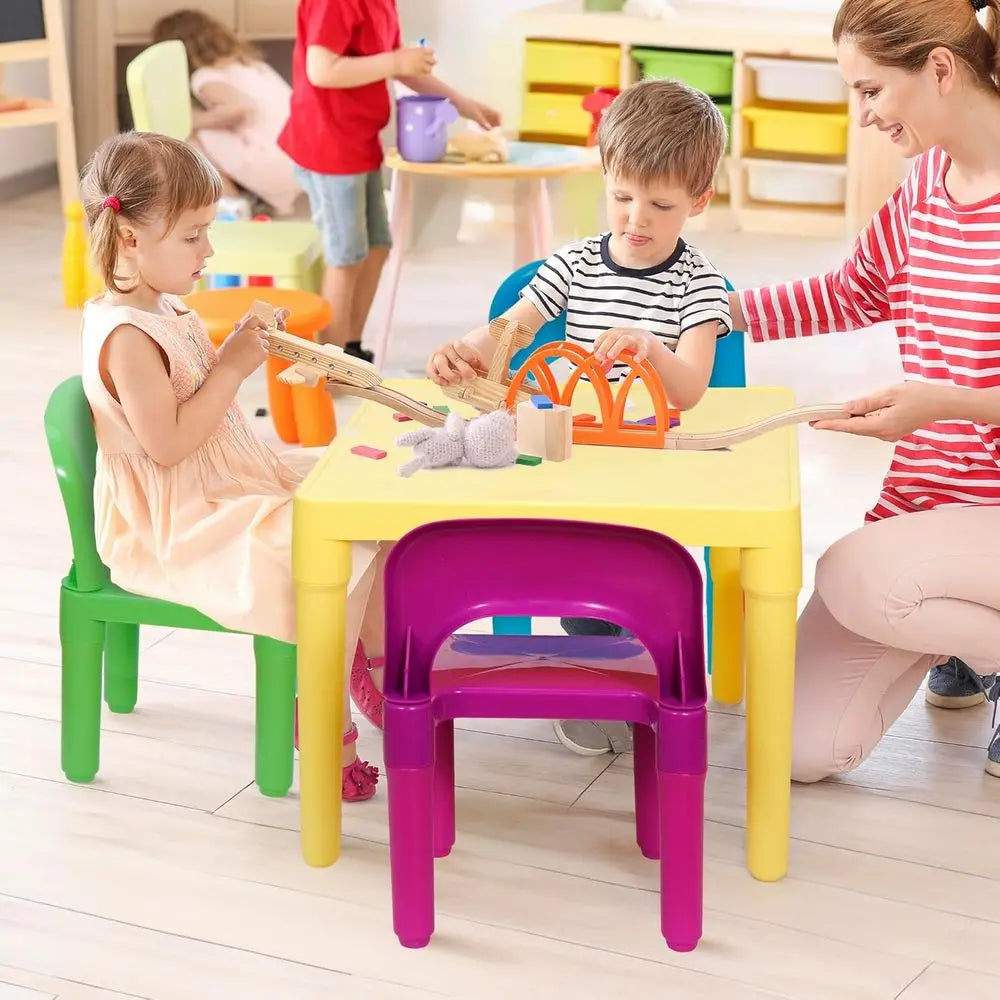 LISM Kids Plastic Table and Four Chairs Set for Playroom
