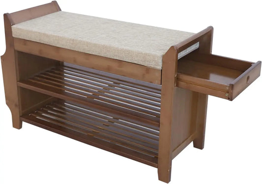 Bymaocar 2 Tier Shoe Rack Bench With Entryway Storage Basket