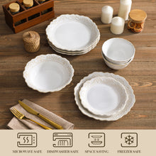 MALACASA Stoneware Dinnerware Set Relief 16 And 32 Piece With Plates Bowls