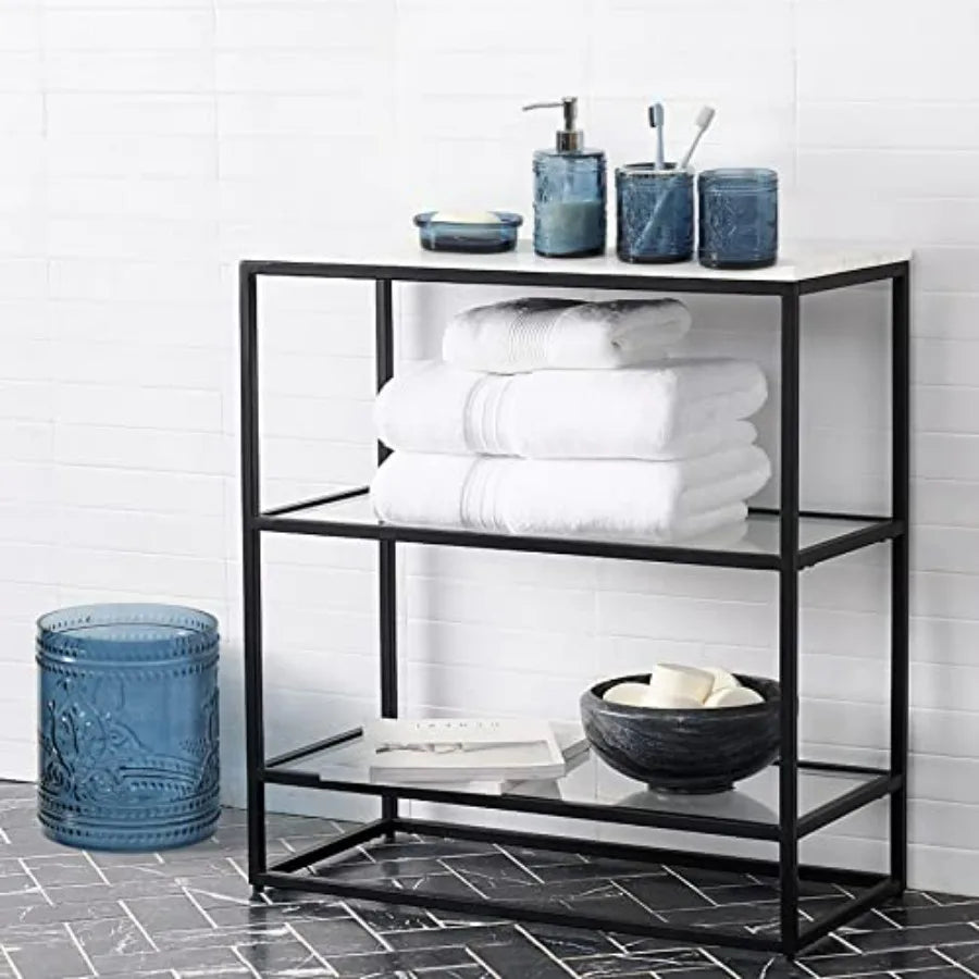 4PCs Teal Blue Glass Bathroom Accessories Set with Decorative Pressed Pattern - Includes Hand Soap Dispenser Tumbler Soap Dish