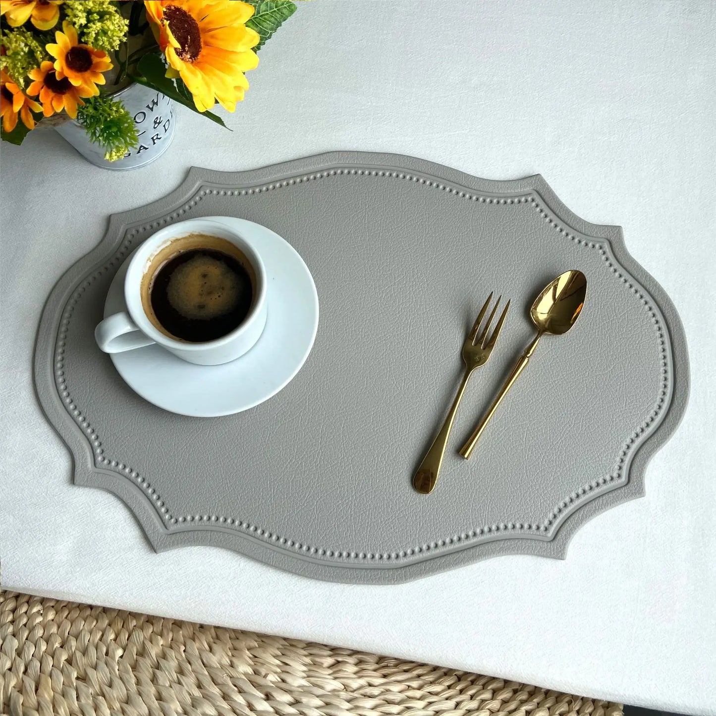 Leather Placemat Tableware Pad Irregular Retro Table Mat Heat Insulation Waterproof and Oil-proof Home Dining PVC Plate Mat