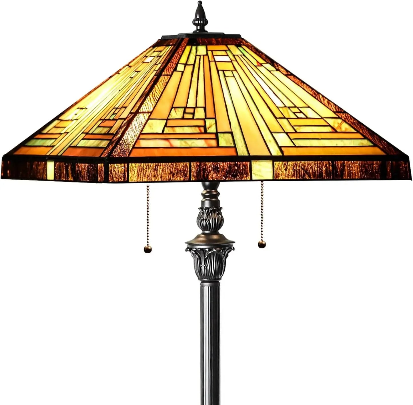 Capulina Tiffany Lamp Stained Glass Floor Lamp 2-Light 16X16X63 Inches Amber Brown Mission Antique Tiffany Style Standing Readin