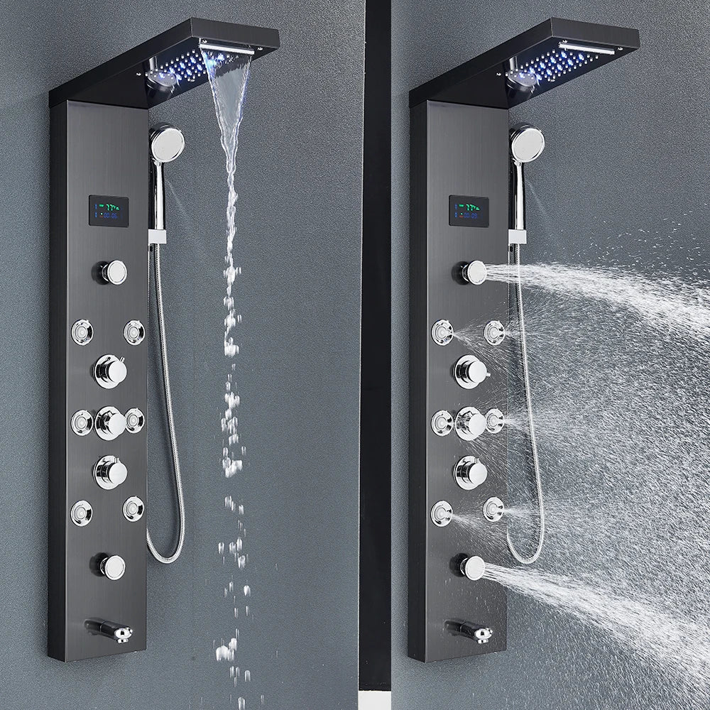 Quyanre LED Shower Panel Tower System LCD Display Massage Spa
