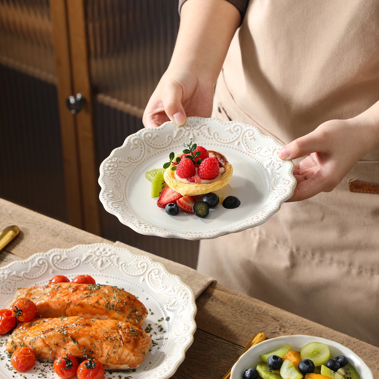 MALACASA Stoneware Dinnerware Set Relief 16 And 32 Piece With Plates Bowls