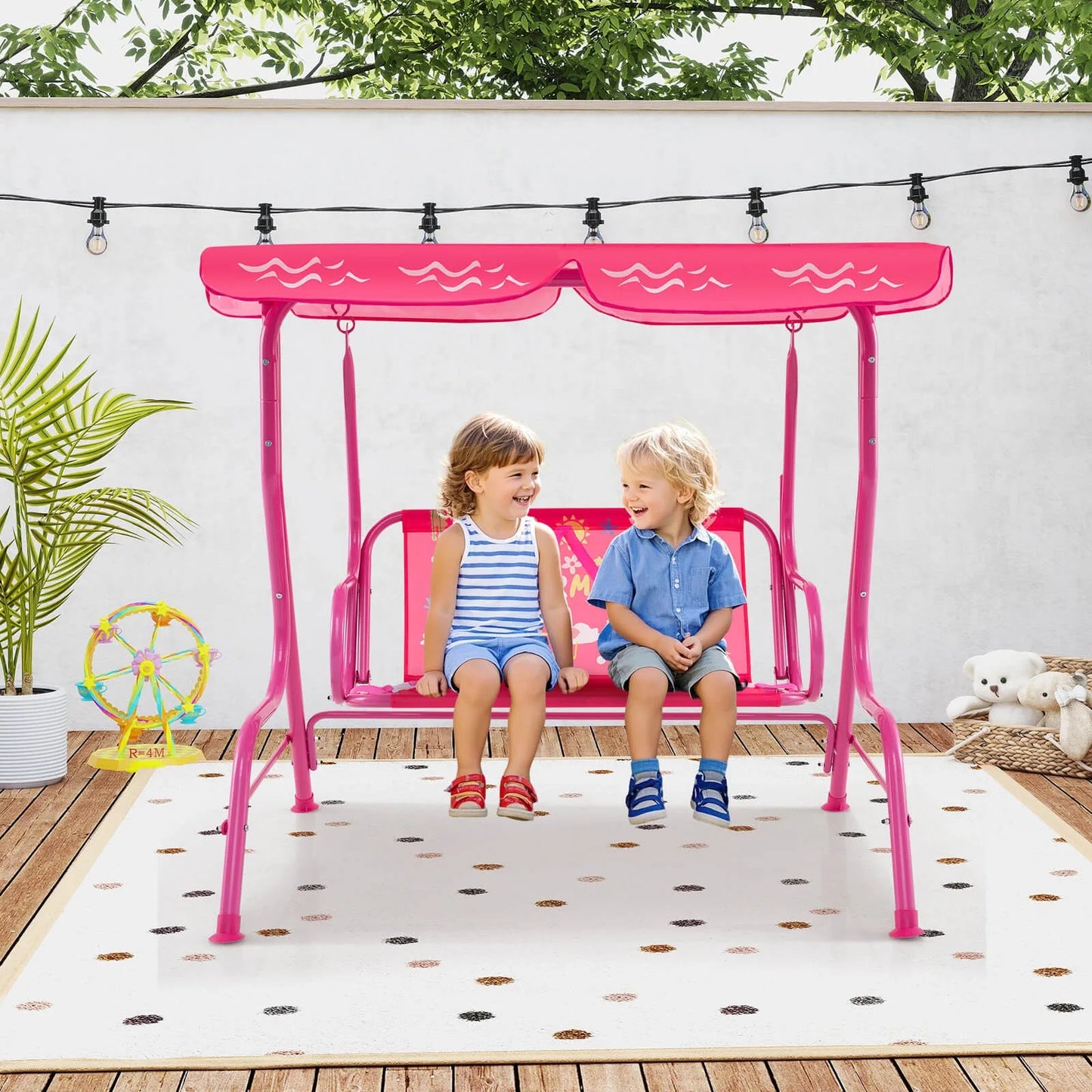 Toddler Porch Swing Chair With Adjustable Canopy And Safety Belts