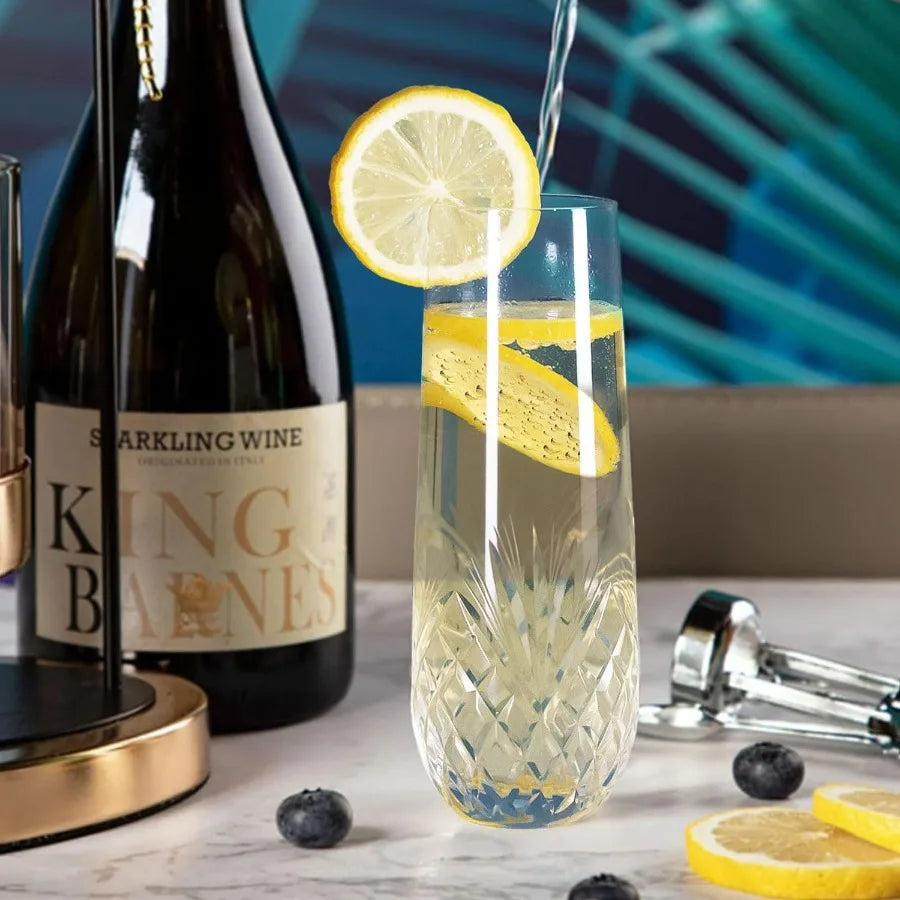 NONEDrinkware Hand Cut Crystal Stemless Champagne Flutes Set of 8