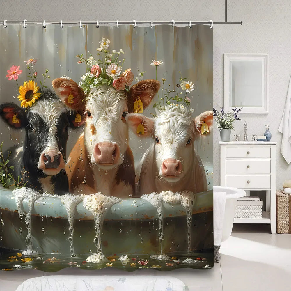 Cute Pig Bath Curtain For Kids Cartoon Animals Polyester