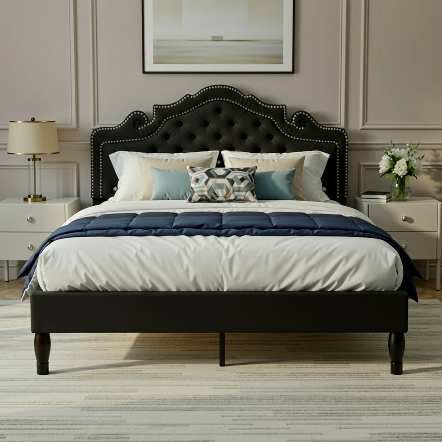HOOMIC Velvet Bed Frame With Adjustable Tiara Headboard Diamond Tufting