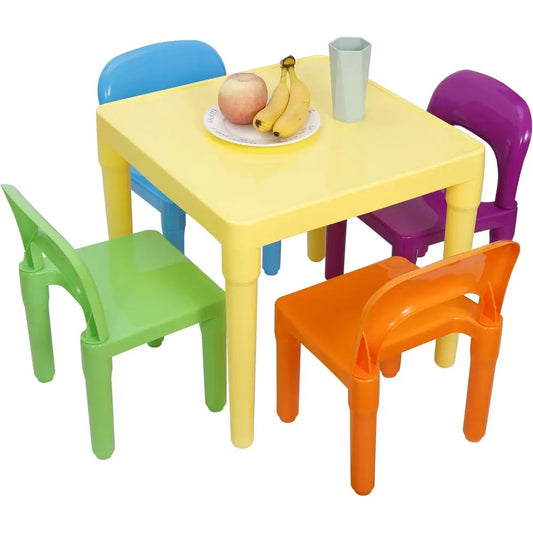 LISM Kids Plastic Table and Four Chairs Set for Playroom