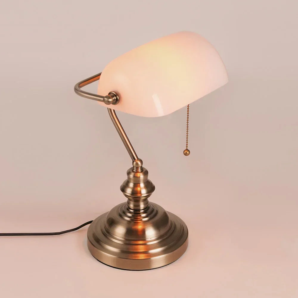 Newrays Glass Desk Lamp Banker Style Zipper Switch Night Light