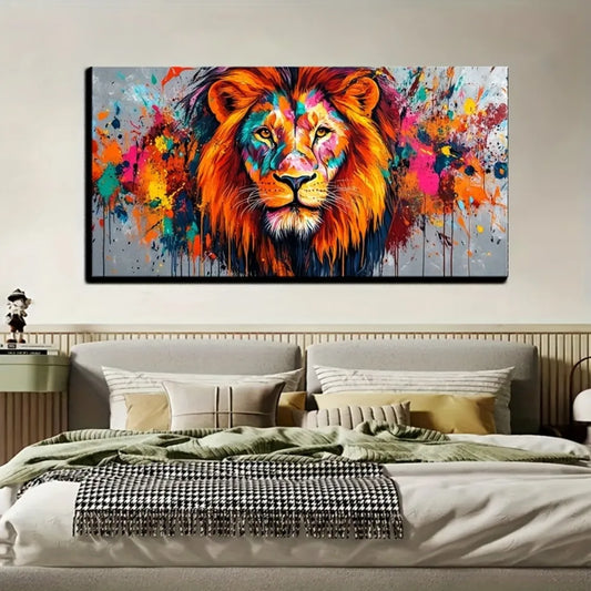 Lion Canvas Wall Art With Pine Solid Wood Frame Decoration