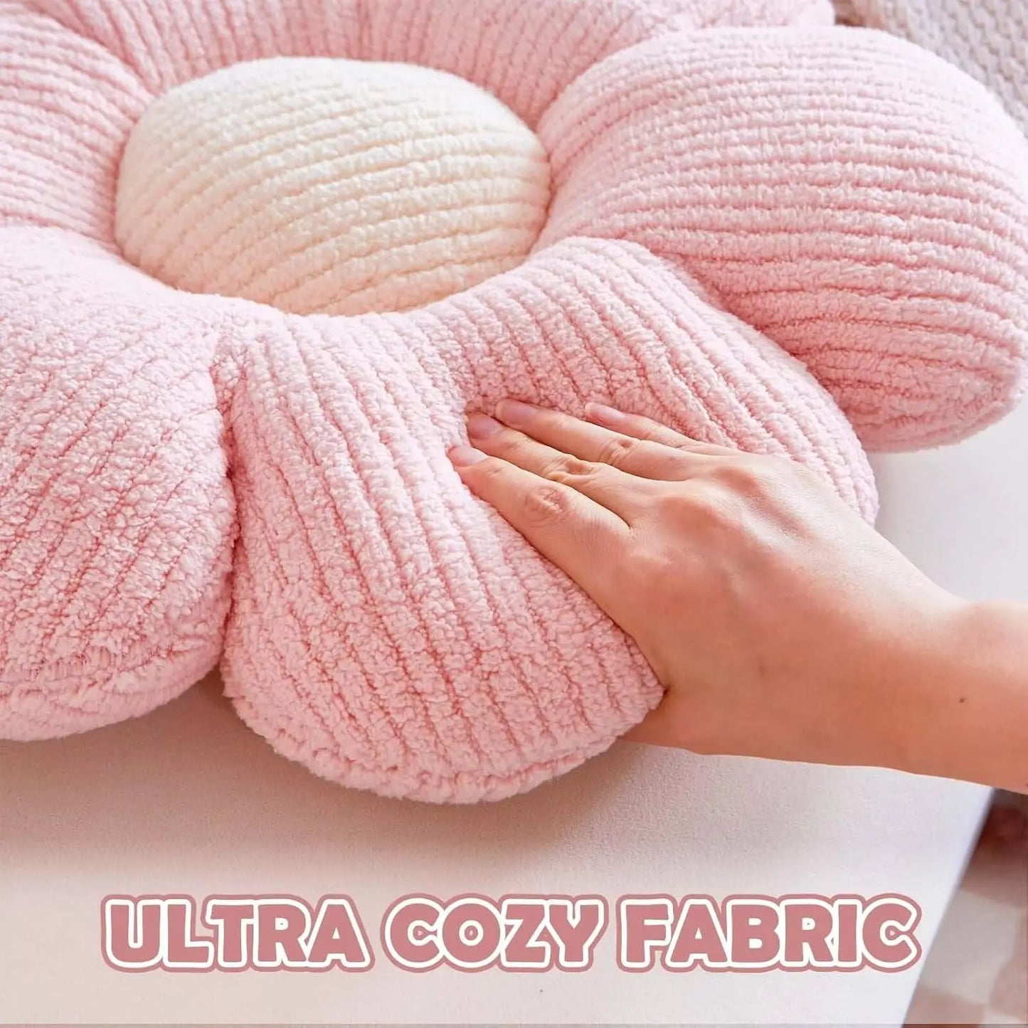 Pink Daisy Plush Throw Pillow, Soft 14.9" Floor Cushion for Cozy Home Decor