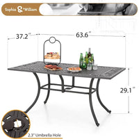 6-Person Rectangular Cast Aluminium Outdoor Dining Table, Patio Bistro Table with 2.3" Umbrella Hole for Porch Backyard