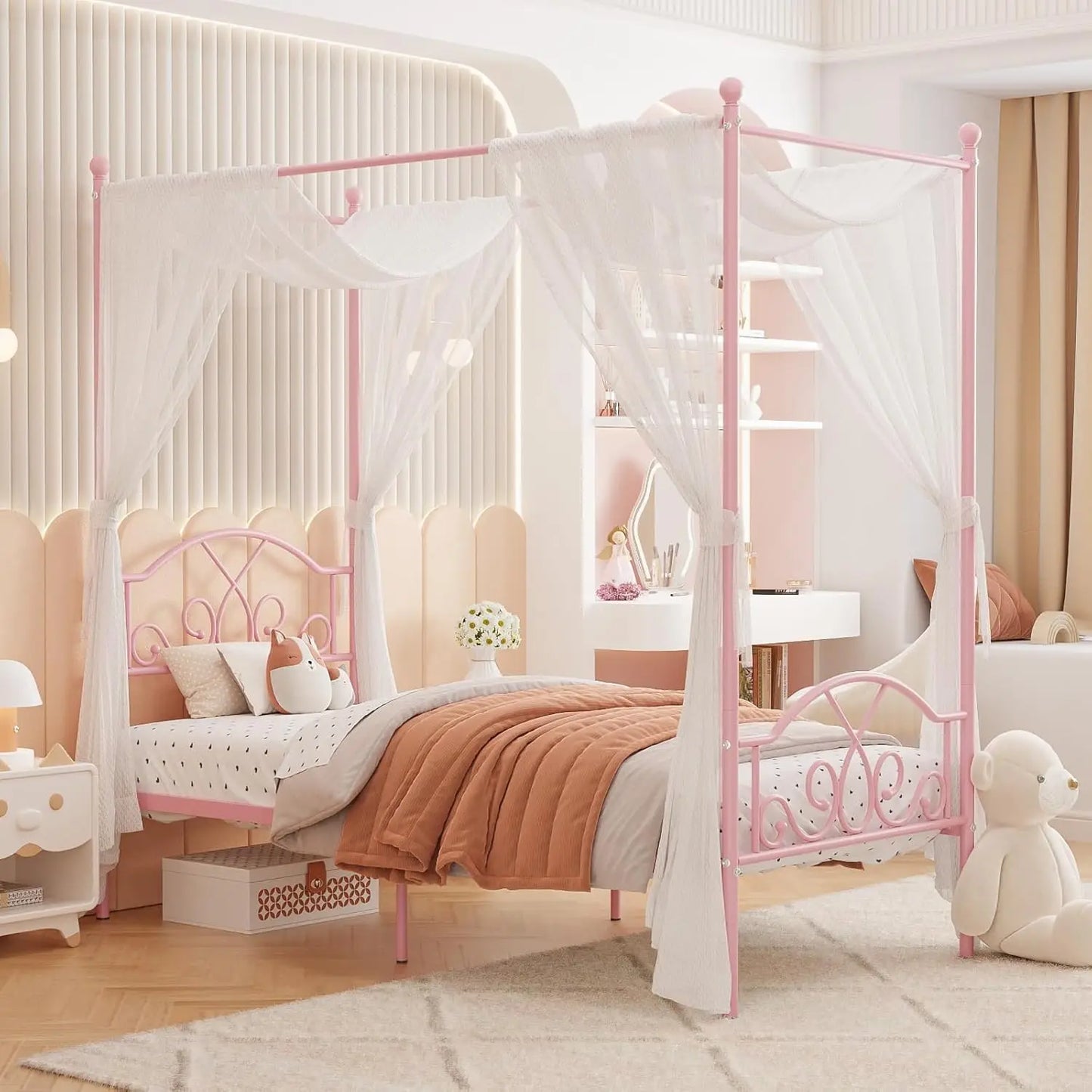 Princess Canopy Bed Frame With Four Posts For Kids