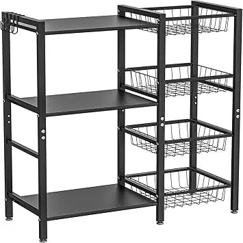 Three Shelf Kitchen Storage Rack With Steel Mesh Baskets