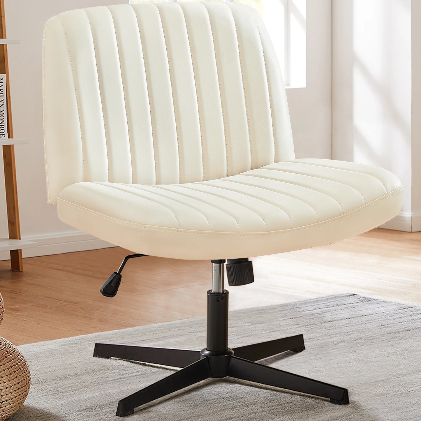 JHK Cross Legged Office Rocking Chair Armless Desk Swivel Fabric