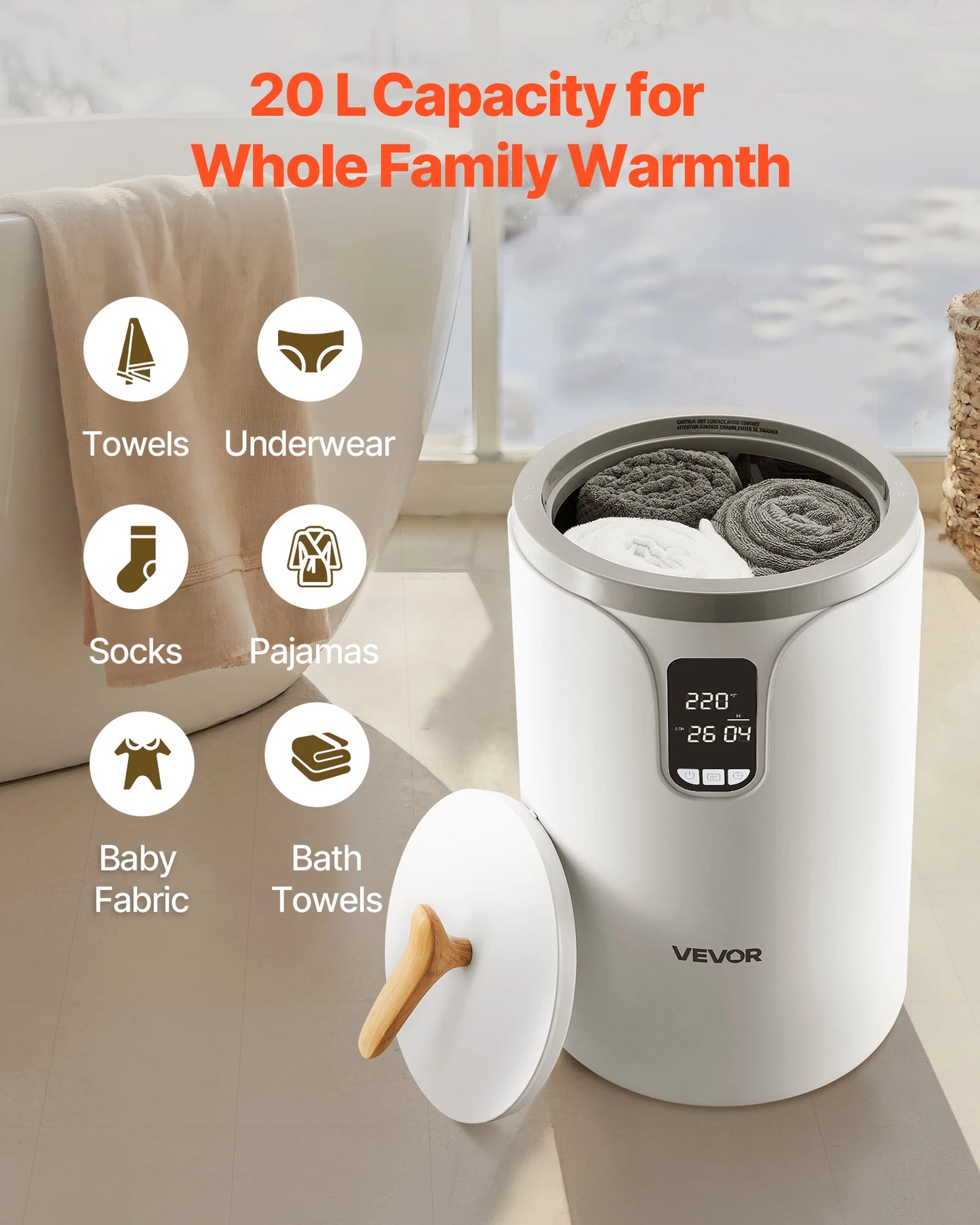 SucceBuy 20L Towel Warmer Bucket With LED Light Timer