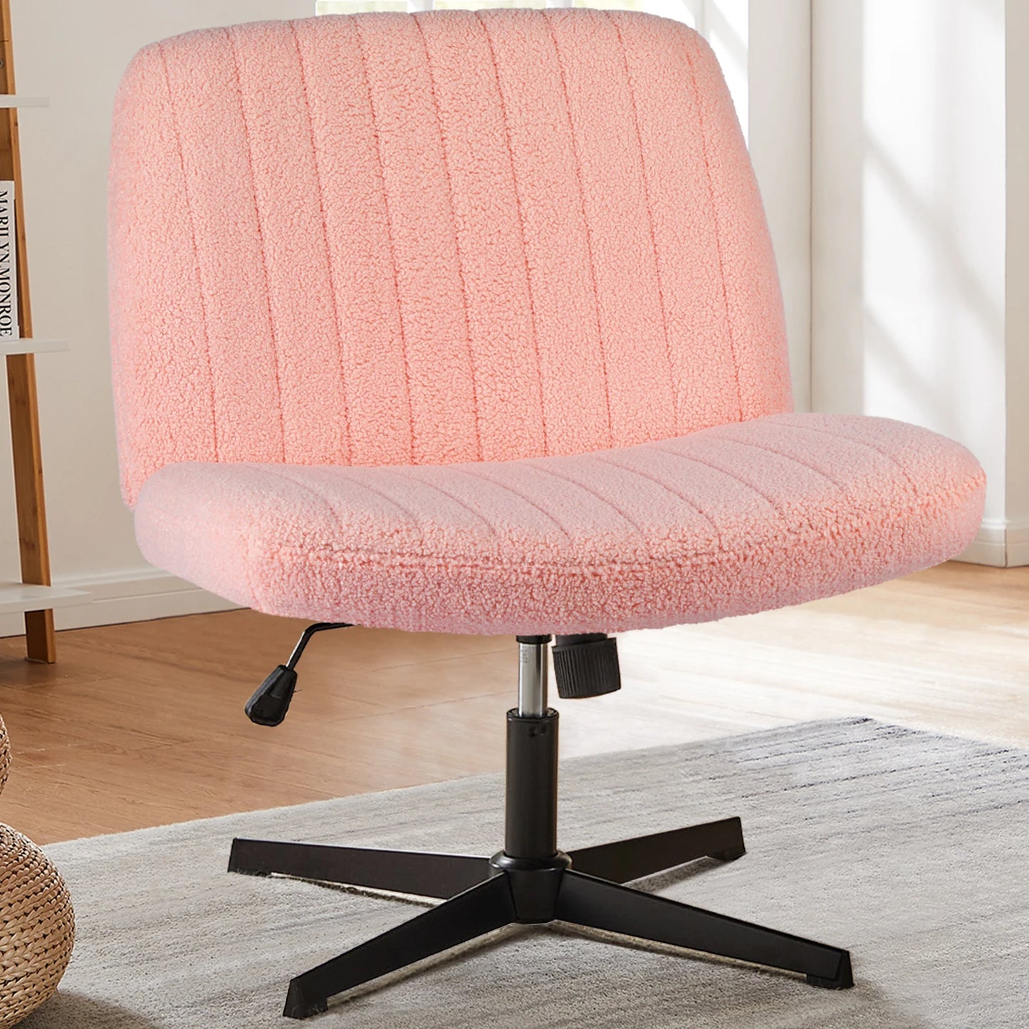 JHK Cross Legged Office Rocking Chair Armless Desk Swivel Fabric