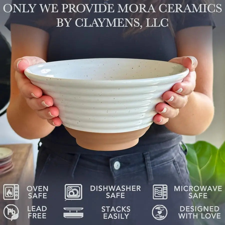 Ceramic Ramen Bowl Set of 2, 45oz Great for Pho, Miso Udon Soup, Instant Noodles, Serving, Thai or Asian Food Microwave Safe Lar