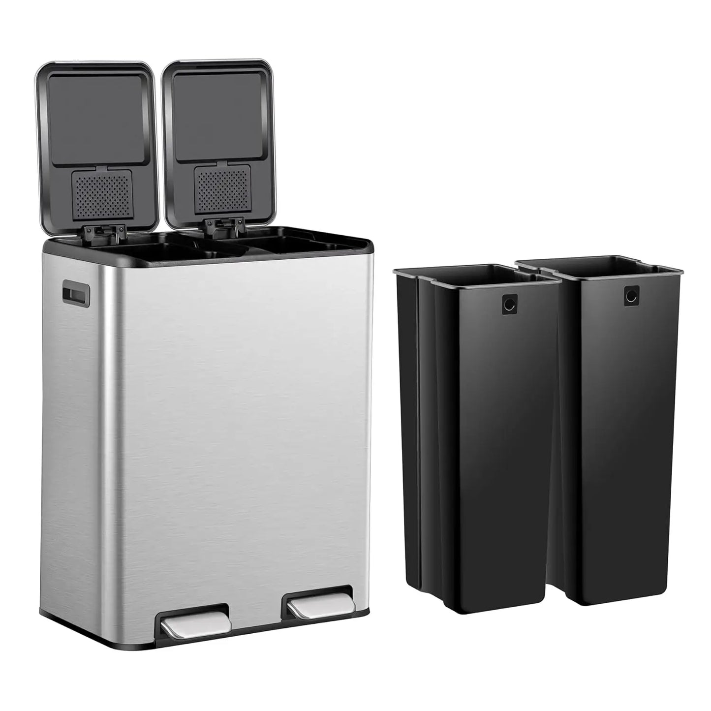 Stainless Steel Dual Trash Can With Foot Pedal For Kitchen