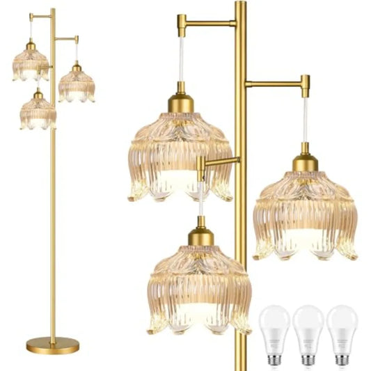 MDNG 3 Light Glass Flower Floor Lamp Mid Century Modern