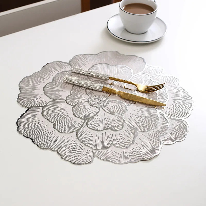 NEW Arrival PVC Flower Placemat Dining Decorative Heat Resistant Table Pad Coasters Home Party Wedding Christmas