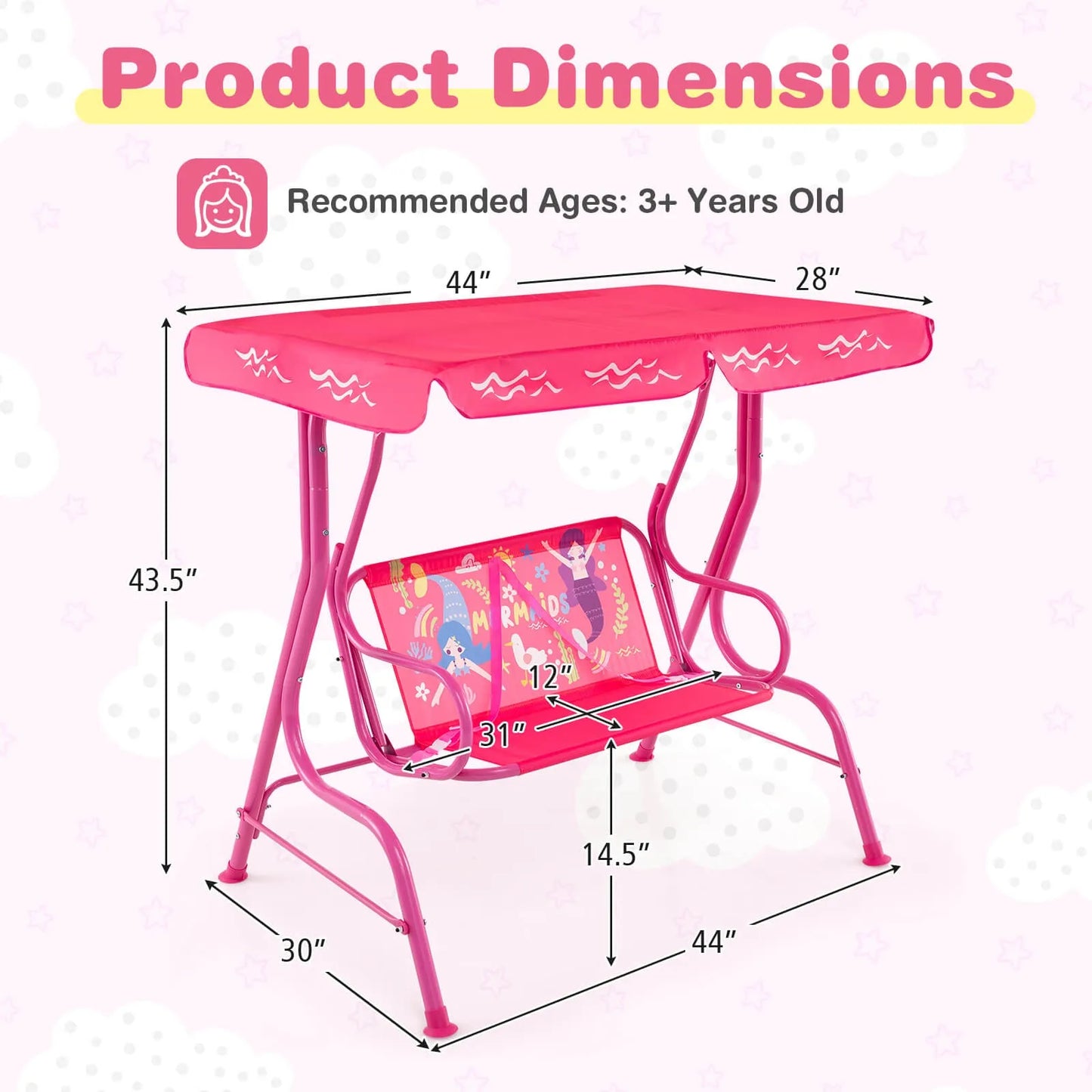 Toddler Porch Swing Chair With Adjustable Canopy And Safety Belts