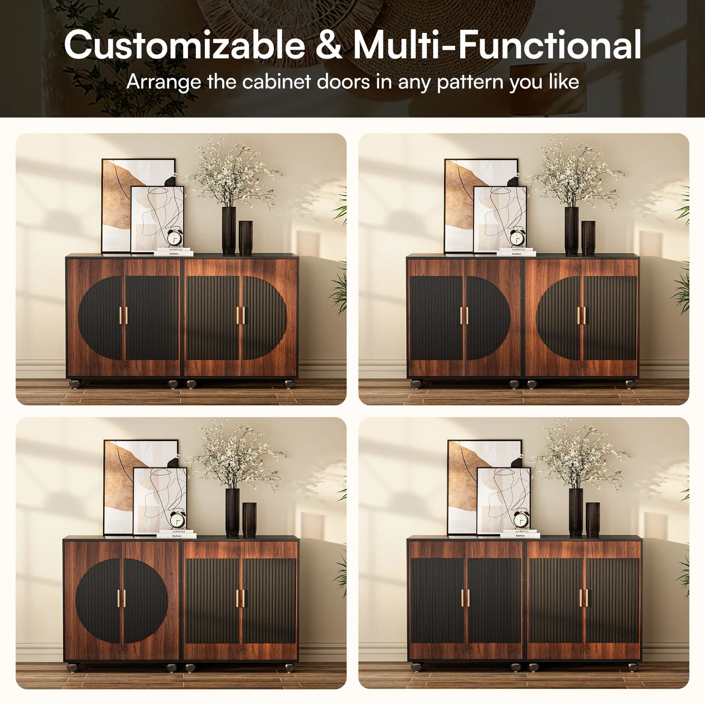 Modular Fluted Buffet Cabinet With Storage Mid Century Modern Sideboard