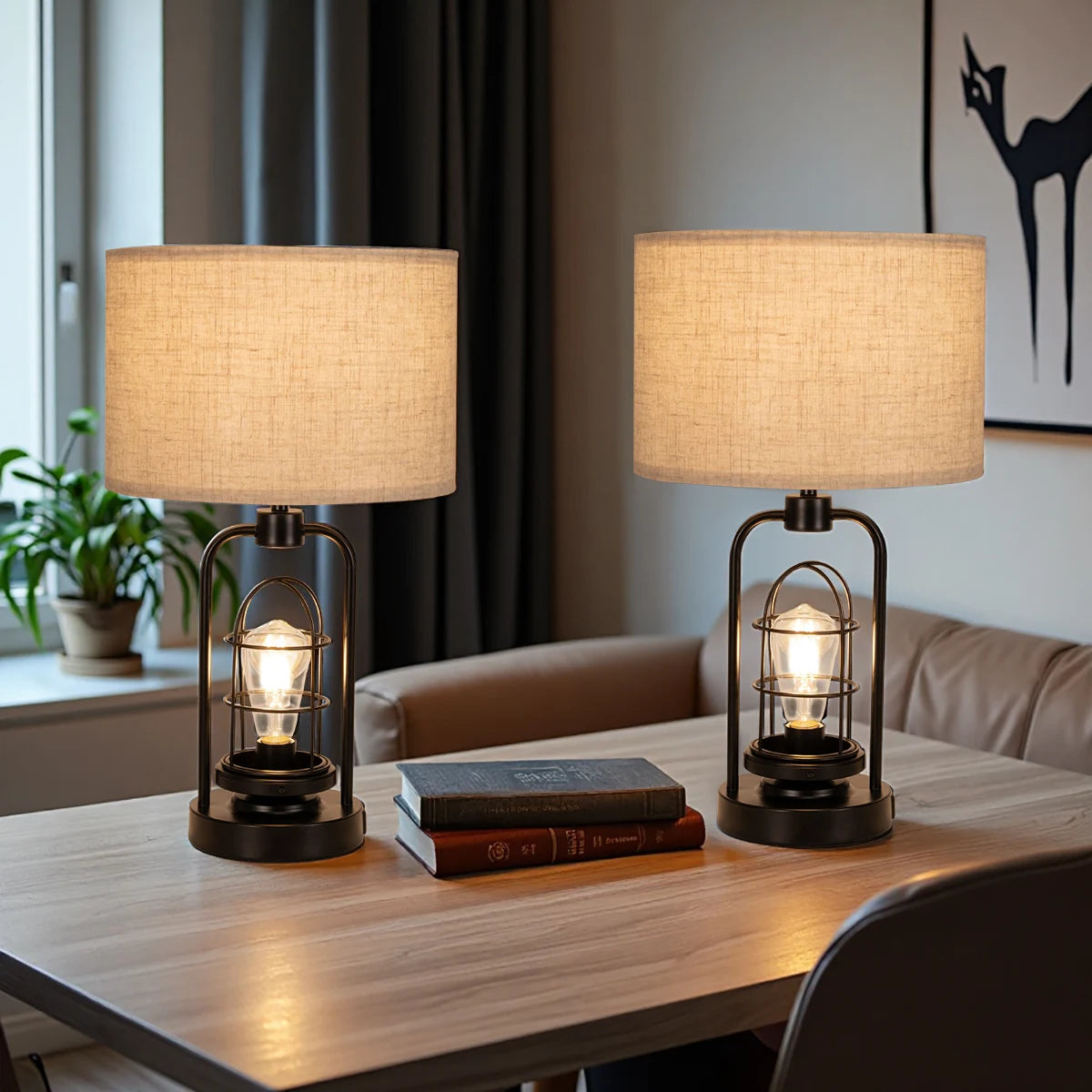 Industrial Retro Desk Lamp 3 Color Adjustable Dual USB Ports
