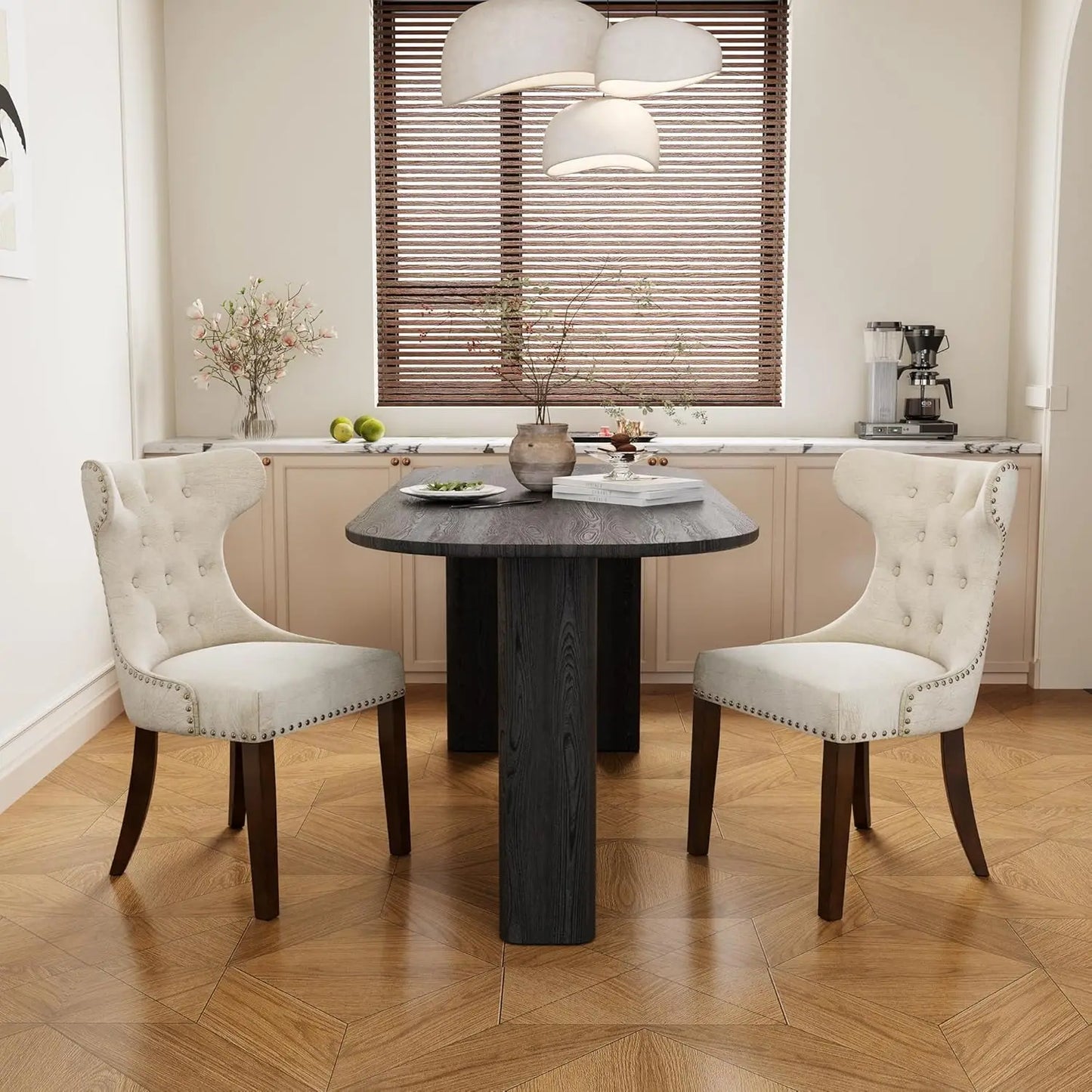 Upholstered Modern Dining Chairs Set of 2, High-end Button-Tufted Leather Dining Room Chairs with Nailhead Trim,, Customized