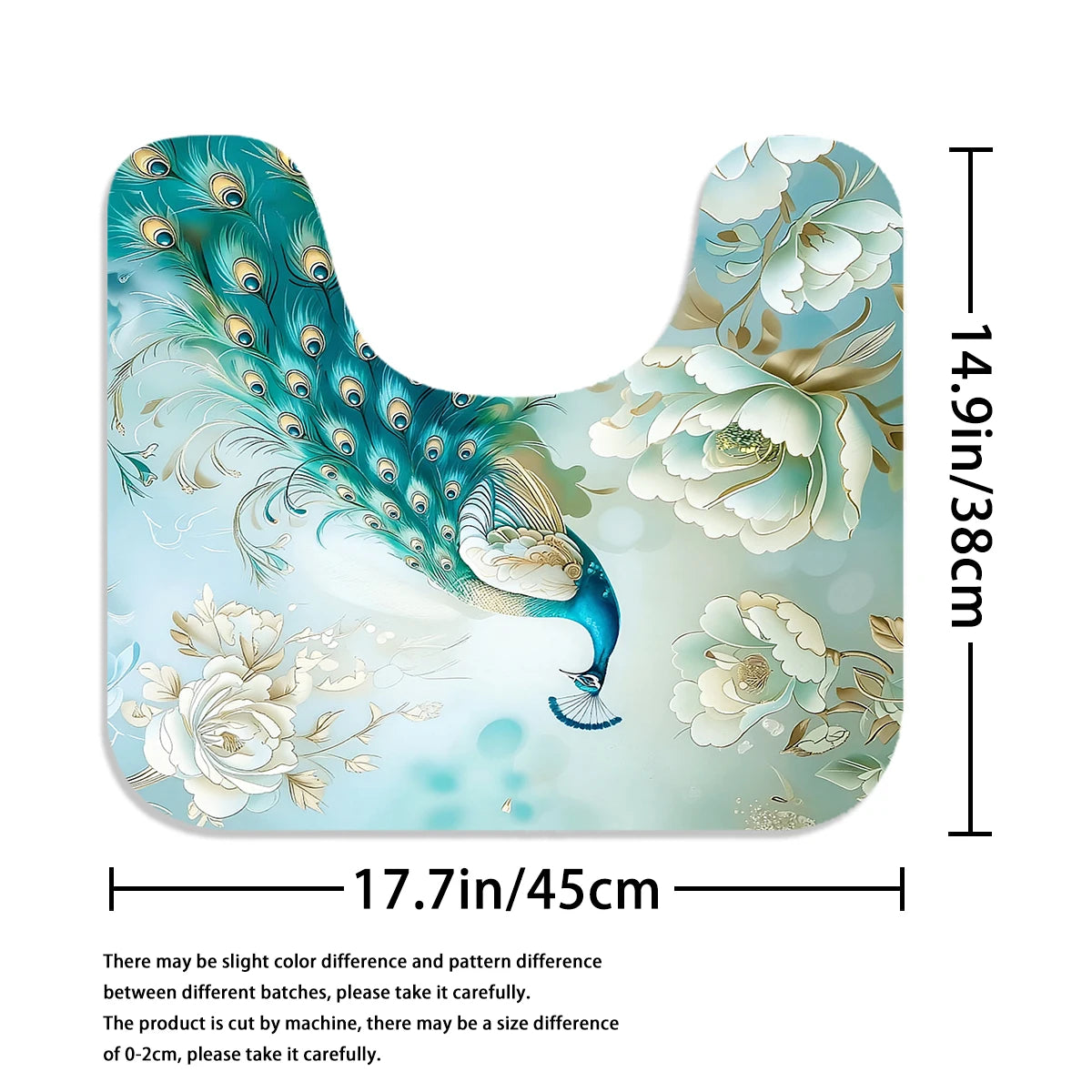 4Pcs Elegant Peony Peacock Shower Curtain Set with Hooks, Teal Floral Print Waterproof Mildew Resistant Fabric Bath Mat for Family Bathroom Home Decor