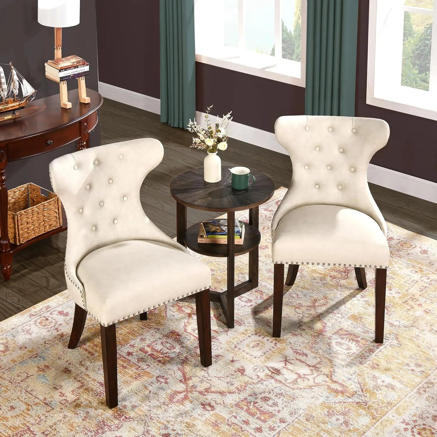 Upholstered Modern Dining Chairs Set of 2, High-end Button-Tufted Leather Dining Room Chairs with Nailhead Trim,, Customized
