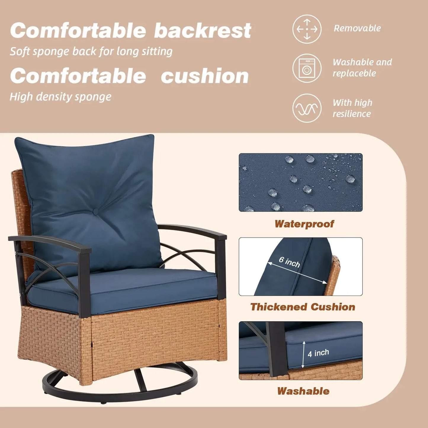 XIAOLANG Patio Furniture Set Outdoor Rocker Chairs with Cushions