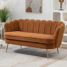 Chenille Upholstered Loveseat With Gold Metal Legs Petal Design