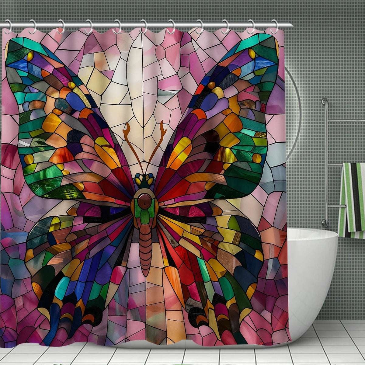 Home Decor Glass Butterfly Shower Curtain Bathroom