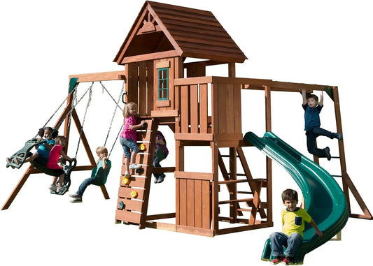 Swing Set With Two Swings Slide Monkey Bars Picnic Glider